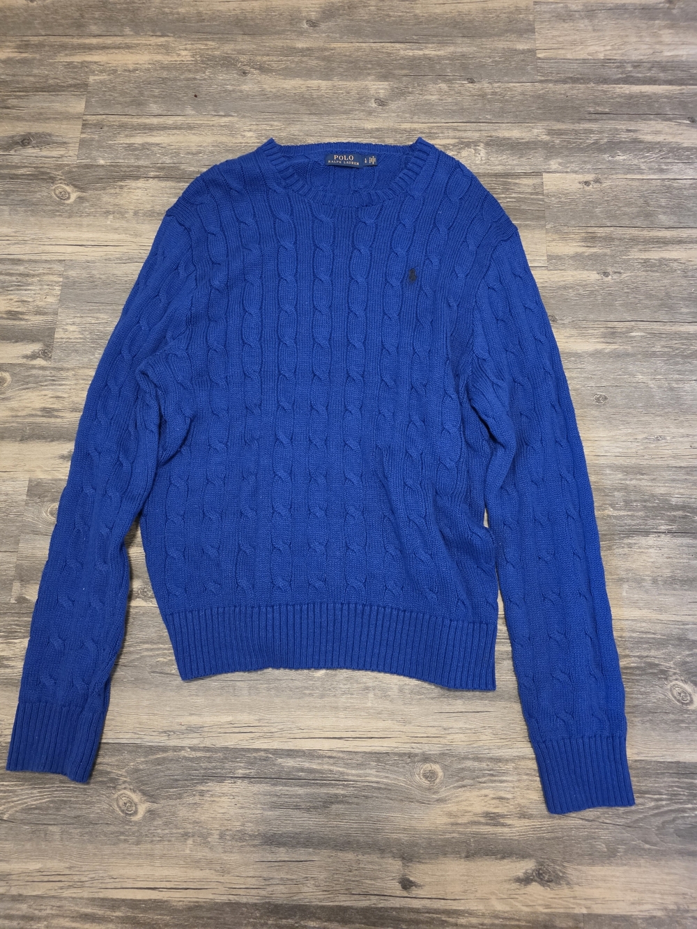 Polo by Ralph Lauren Men’s Royal Blue Cable-Knit Crew Sweater